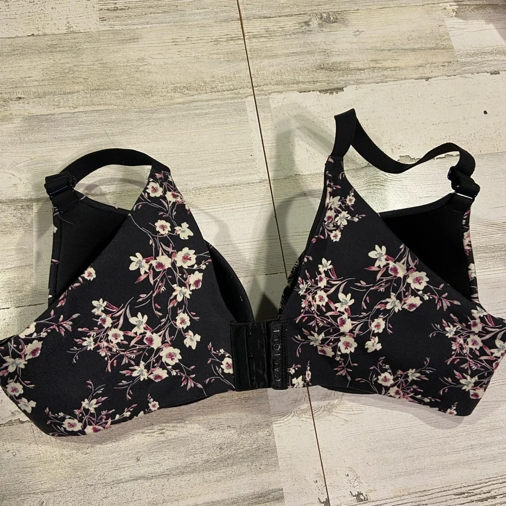 Cacique Black Pink Whimsy Floral Boost Plunge Bra 40C
